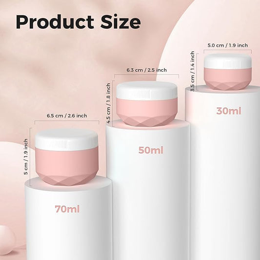 Travel Containers for Toiletries, 4-Pack TSA Approved Silicone Jars (1oz) - BPA Free Leakproof Cosmetic Containers for Creams, Lotion, Skincare & Makeup with Bonus Waterproof Bag -Mix Pink