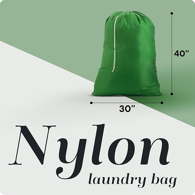 Nylon Laundry Bag - Locking Drawstring Closure and Machine Washable. These Bags will Fit a Laundry Basket or Hamper and Strong Enough to Carry up to Three Loads of Clothes. (Green)