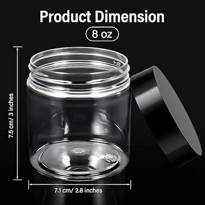 SATINIOR 36 Pieces 8 oz Plastic Jars with Lids Wide Mouth Airtight Reusable Container Acrylic Cosmetic Small Jars for Lotions Ointments Travel Toiletries Creams Make up Storage(Black)