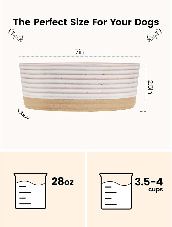 Ceramic Dog Bowls, 4 Cups Food and Water Bowl for Puppy, Small & Medium Sized Dogs, Cute Dog Dish, Easy to Clean, Vanilla White