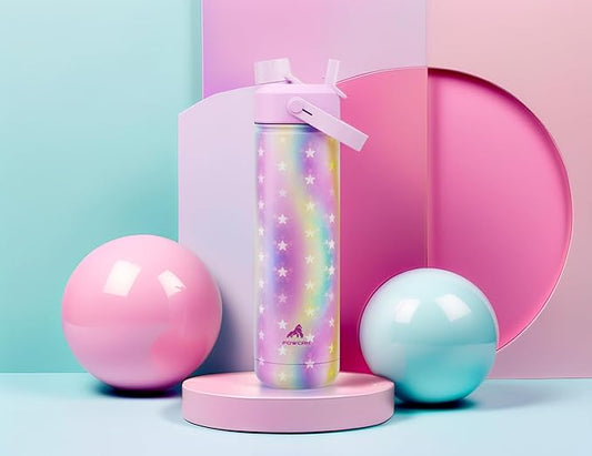 POWCAN 26 oz Insulated Water Bottle with 2-in-1 Straw and Spout Lid, Keep Cold 24H, Leak-Proof, Fits in Car Cup Holder, Stainless Steel Water Bottle for Sports, Travel, and School (Starlight Cascade)