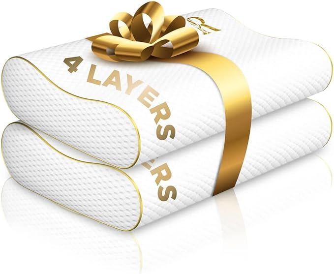 Memory Foam Pillow (2-Pack Extra King - 31 x 14 x 6.5) 4-Layer King, Contour, Side Sleeper Orthopedic, Neck Support Pillow, Neck Pain, Side Sleepers