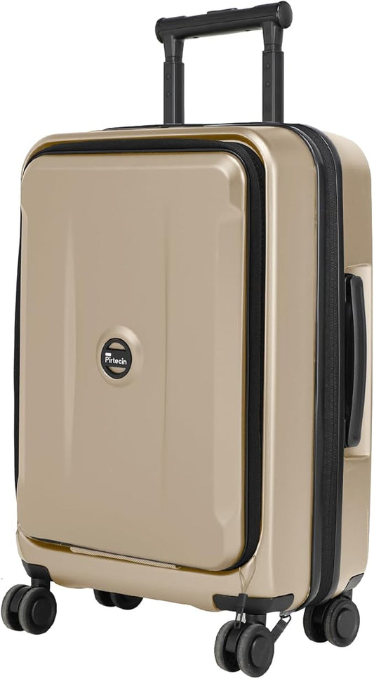 Carry On Luggage with Front Pocket & USB Port, PC Hardside 20 Inch luggage with Spinner Wheels & Built-in TSA Lock, Durable Lightweight Rolling Suitcase, Carry-On 20-Inch, Champagne