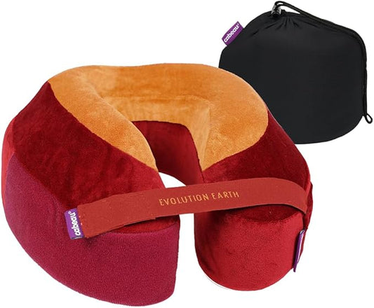 Cabeau Best Neck Pillow for Travel – Evolution Earth Deluxe – 360° Head, Neck and Chin Support for Sleeping – Sustainable Memory Foam - Removable, Washable Cover with Compact Carrying Case (Fire)
