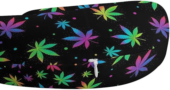 Funny Travel Neck Pillow Memory Foam U Shaped Cushion Colorful Neon Pot Leaf Weedleaf, Washable Cover for Men Women Teens Airplane Car Sleep