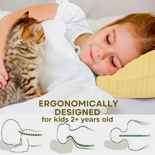 kinder Fluff Pre-Teen Pillows (2Pack) 17x26in - Pillows for Kids Age 12+, 100% Cotton Sateen Stripes 300T, Down Alternative Fill, Machine Washable - Children & Travel Cushion - Yellow - XL