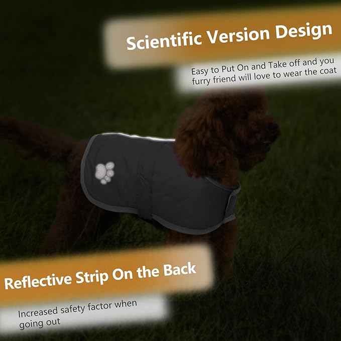 Queenmore Dog Winter Coat, Cold Weather Fleece Jacket for Dogs, Waterproof Reflective Reversible, for Small, Medium and Large Dogs (Grey, M)