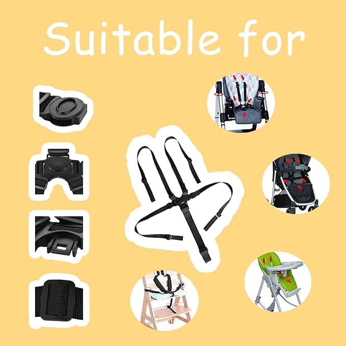 Universal 5 Point Harness Baby Seat Belt, Adjustable Harness Baby Safety Strap for Most 5 Point High Chairs,Kids Stroller Pram Buggy Pushchair