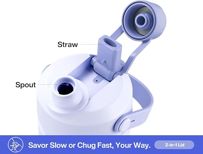 POWCAN 26 oz Insulated Water Bottle with 2-in-1 Straw and Spout Lid, Keep Cold 24H, Leak-Proof, Fits in Car Cup Holder, Stainless Steel Water Bottle for Sports, Travel, and School (Lupine)