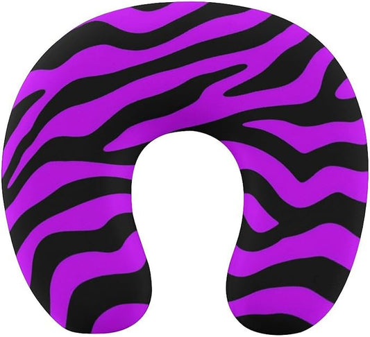 Memory Foam U-Shape Travel Pillow, Animal Purple Tiger Stripes Art U-Shaped, Neck Support Compact for Airplane Bus Rest, Washable Cover Breathable