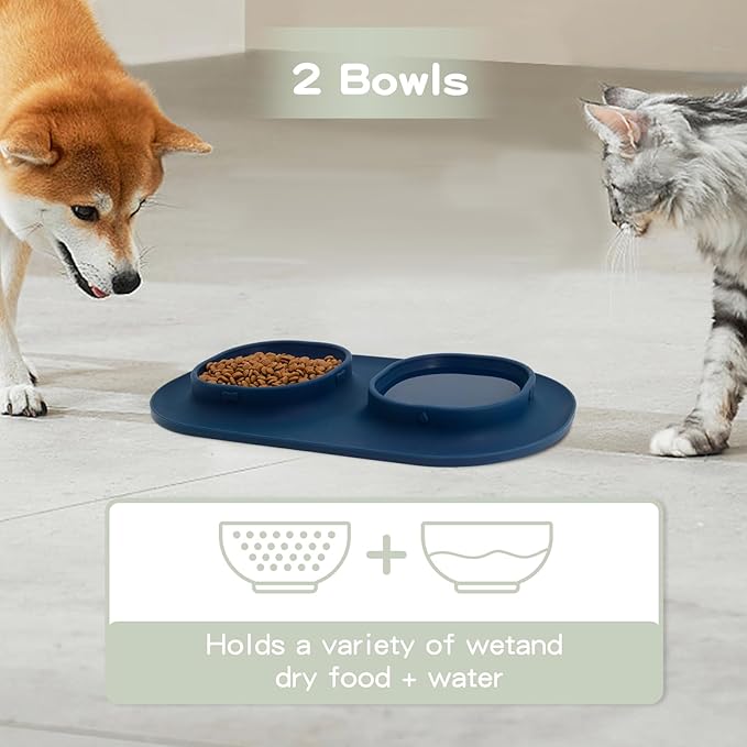 Dog Food Bowls Pet Bowls & Dog Water Bowls with No-Spill and Non-Skid, Feeder Bowls with Dog Bowl Mat for Small Medium Large Size Dogs Cats Puppy Pets, Dog Dishes (Blue)