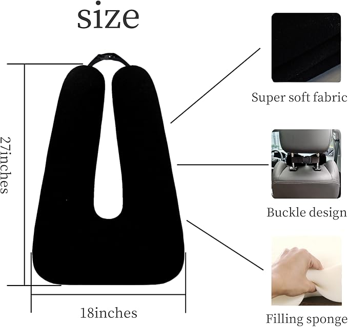 Travel Pillow, Travel Pillow for Adults and Children, Road Trip Sleeping Pillow, Provides Head and Body Support for Adults and Children in The Back Seat of Long Car Trips, Black