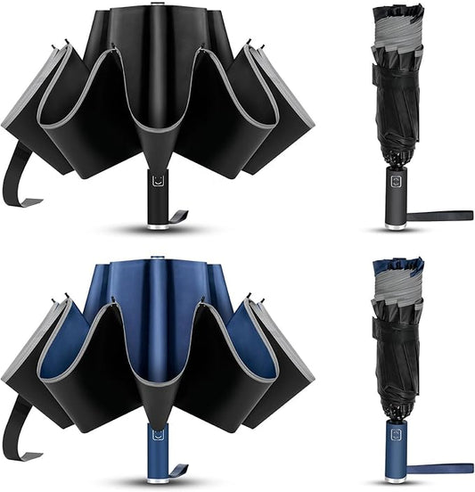 VOUUY 2-Pack Travel Umbrella, Unbreakable 10 RIBS, Windproof Umbrellas for Rain & Sun, Automatic, Foldable Reverse Rain Umbrella for Women Men