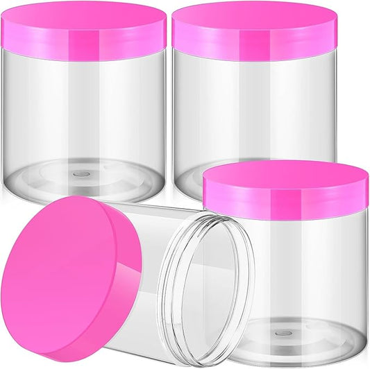 SATINIOR 12 Pack 16 oz Plastic Container Jars with Lids Round Clear Travel Cosmetic Container Slime Jars for Toiletries, Lotion, Cream, Ointments, Makeup, Rhinestone, Samples, Kitchen Storage(Pink)