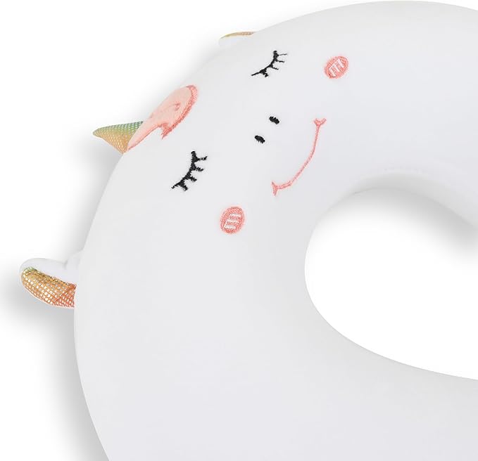 Sexysamba Cartoon Headrest & Neck Pillow for Kids Boys & Girls, Teens, Travel Accessories for Recline, Car, Airplane, Memory Foam Cute Travel Pillow with Sleep Eye Mask - White Unicorn