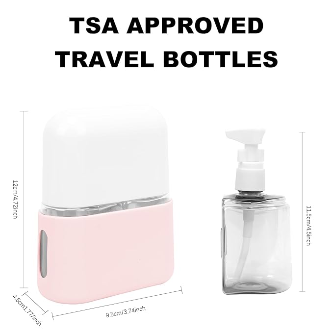 Skycase Travel Bottles - Leak Proof Refillable Tsa Approved Travel Size Toiletries, 2 in 1 Liquid Bottles Containers with Labels and Funnel Airplane Accessories Kits for Lotion Liquid (Pink)