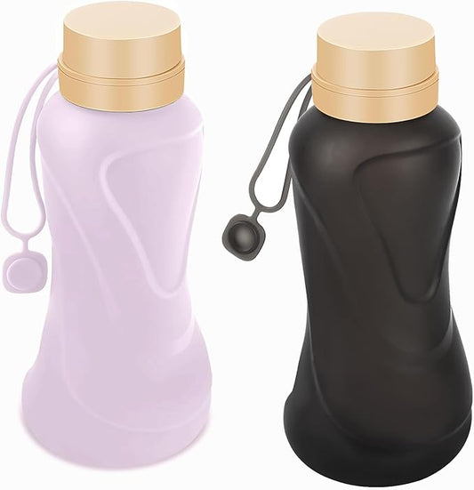 Collapsible Water Bottles 2 Pack, Leak Proof, BPA Free, Purple and Black, for Travel Gym Camping(Purple&Black)