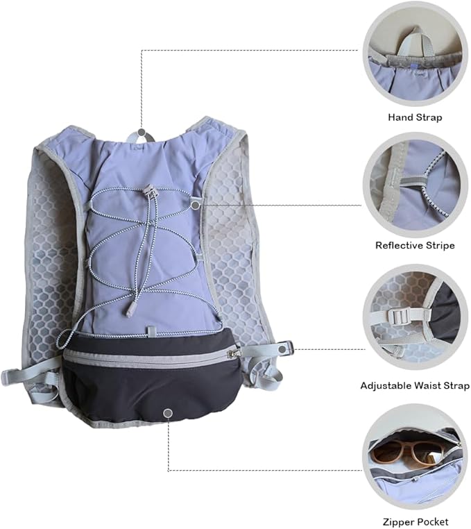 Lightweight Running Vest with 1L Hydration Bladder – 5L Trail Running Water Vest for Women & Men, Adjustable Fit Hydration Pack for Marathon, Jogging, Hiking, Cycling (Green/Grey/Pink)