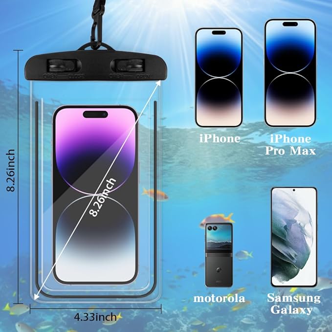 Waterproof Phone Pouch, 2 Pack Water Proof Cell Phone Case, Phone Wet Dry Bag Holder Beach Vacation Waterpark Underwater Cruise Essentials Accessories Must Haves Packing List Stuff for Men Women
