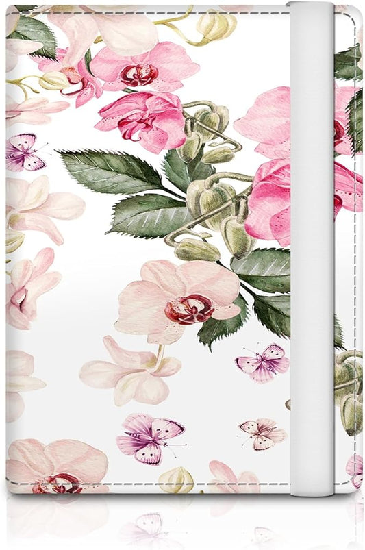 Passport Holder for Travel Essentials, RFID Premium Leather Passport Wallet Cover Case for Travel Must Haves Accessories, Passport Book Holders for Women Men White Colorful Flowers
