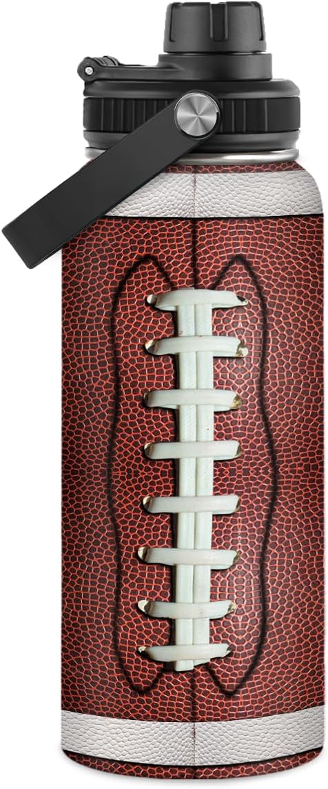 Football Water Bottle 32oz Stainless Steel Insulated Bottles for Men Boys Sports Lovers Fan Players Coach - Softball Gifts for Birthday Christmas