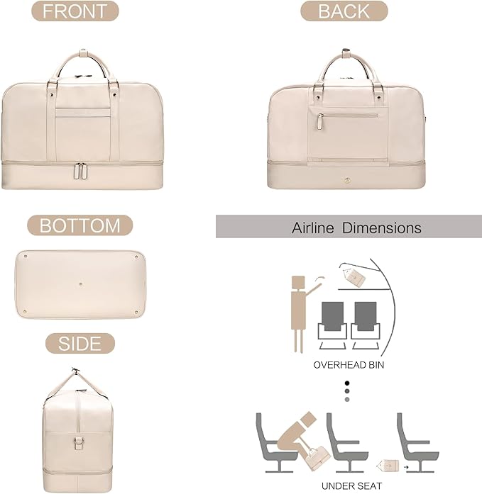 4PCS Leather Duffle Bags, Weekender Bag for Women Men, Large Travel Duffel-Overnight Bag with Toiletry, Makeup, Shoulder Bag, Faux Leather Carry On with Shoe Compartment (White)