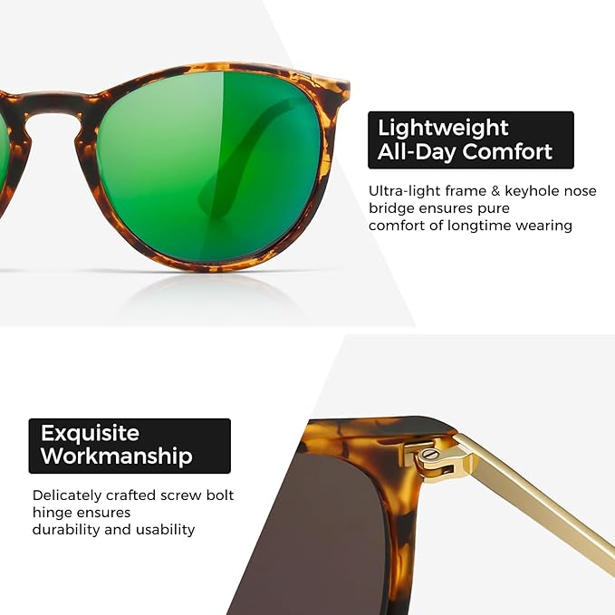 SUNGAIT Premium Vintage Round Sunglasses for Women Men Classic Retro Trendy Style