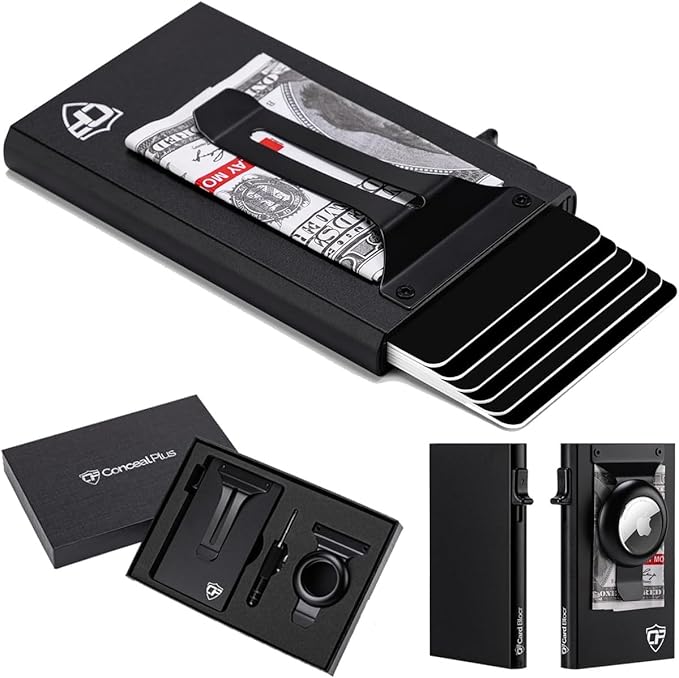 Conceal Plus Slim Minimalist Pop Up Wallet for Men, Money Clip Airtag Smart RFID Blocking Credit Card Holder, Front Pocket Carry Theft Proof Travel Wallet 4-6 Card Capacity (Airtag NOT Included)