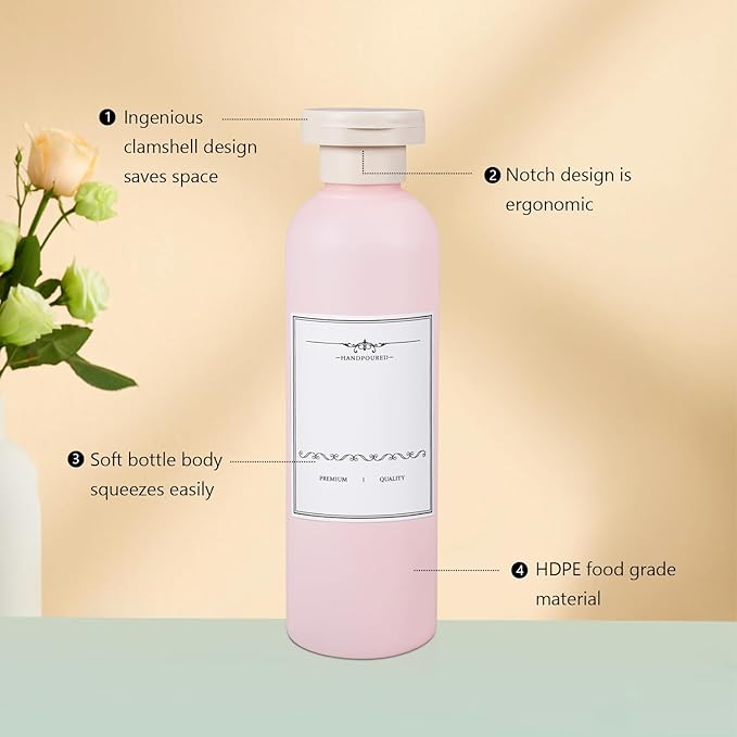 ASEVAT 6.7 oz Plastic Shampoo and Conditioner Squeeze Bottles, Plastic Leak Proof Travel Bottles for Toiletries, Plastic Bottles with Caps for Lotion, Cream and Liquids (4Pcs)