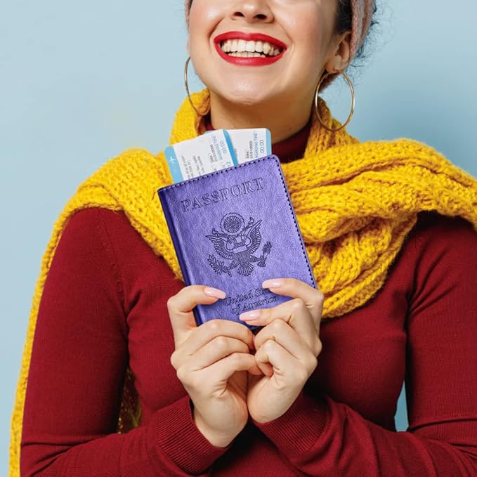 Passport and Vaccine Card Holder Combo, Passport Holder with Vaccine Card Slot, Passport Wallet, Passport Cover, Passport Case, Passport Holder for Women and Men(AKA-Bright purple)