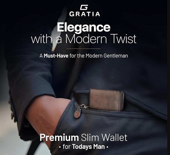 GRATIA Slim Wallet for Men - RFID Blocking, Minimalist Credit Card Holder, Stylish Men Wallet for Security & Convenience, Front & Back Pocket Cardholder, Holds 8 Cards (Brown)