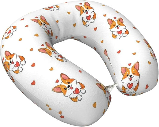 Travel Pillow for Boys and Girls, Comfortable Neck Chin Head Support Cushion Corgis Funny Dog Design, Comfortable for Airplanes Car Sleeping Rest