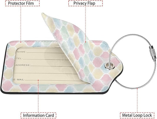 Watercolor Moroccan Pattern Luggage Tag Personalized Luggage Tags for Suitcases,Leather Bag Tags for Backpacks Handbag with Name ID Label Travel Essentials Baggage Tags 2 Pack