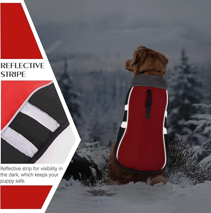 QBLEEV Warm Dog Coat Reflective Dog Winter Jacket, Waterproof Windproof Dog Turtleneck Clothes for Cold Weather Thicken Fleece Pet Dog Snowsuit Christmas Dog Vest Apparel for Small Medium Large Dogs M