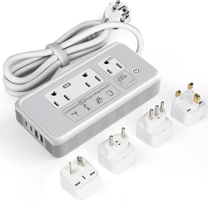 220V to 110V Voltage Converter, 2000W Adapter US to Europe International Travel, Mapambo Universal Voltage Converter with 4 USB Charger (2 USB C), 3 AC Sockets and EU/UK/AU/IT Plug Power Adaptor