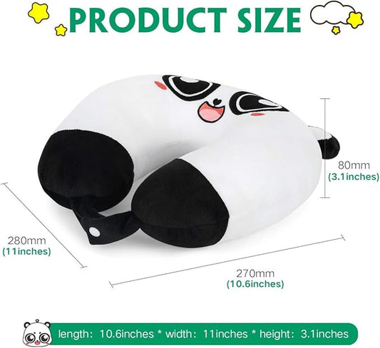 H HOMEWINS Travel Pillow for Kids,Cute Animal Neck Pillow for Boys Girls,Soft Neck Head Chin Support Pillow,Travel Accessories for Airplane, Car, Train,Recline (Big Eyes Panda)