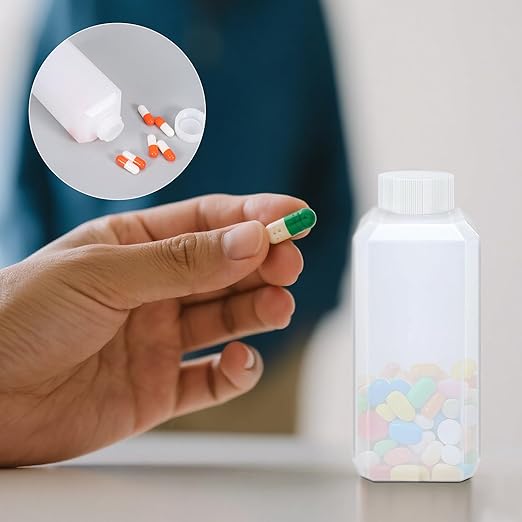 8oz Leak Proof Plastic Bottles with Caps, Laboratory Reagent Bottle, Reusable Small Pill Storage Containers for Travel, Classrooms, Home (2 pack white,2 pack translucent)
