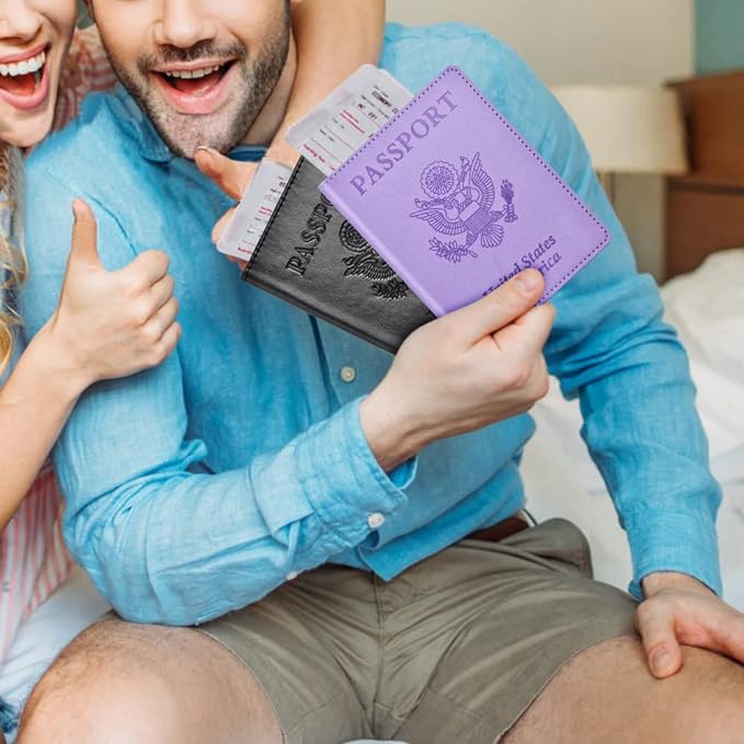 Passport and Vaccine Card Holder Cover Combo, Passport Case /Wallet with Vaccine Card Slot for Women and Men(AL-Purple)