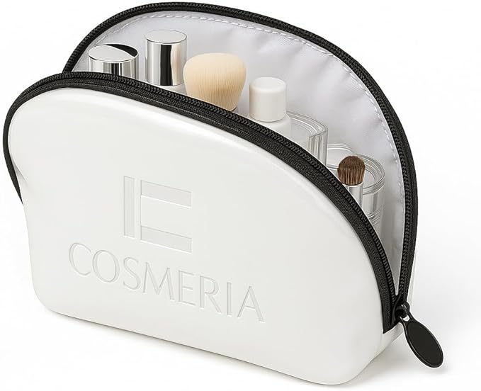 Makeup Bag Organizer & Travel Cosmetic Bag - Toiletry Bag for Women Fits Carry-On and Suitcase - Make Up Faux Patent Leather Pouch with Black Durable Zipper, Medium