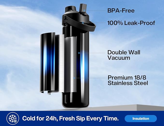 POWCAN 26 oz Insulated Water Bottle with 2-in-1 Straw and Spout Lid, Keep Cold 24H, Leak-Proof, Fits in Car Cup Holder, Stainless Steel Water Bottle for Sports, Trip, Gym, and School (Twilight Night)