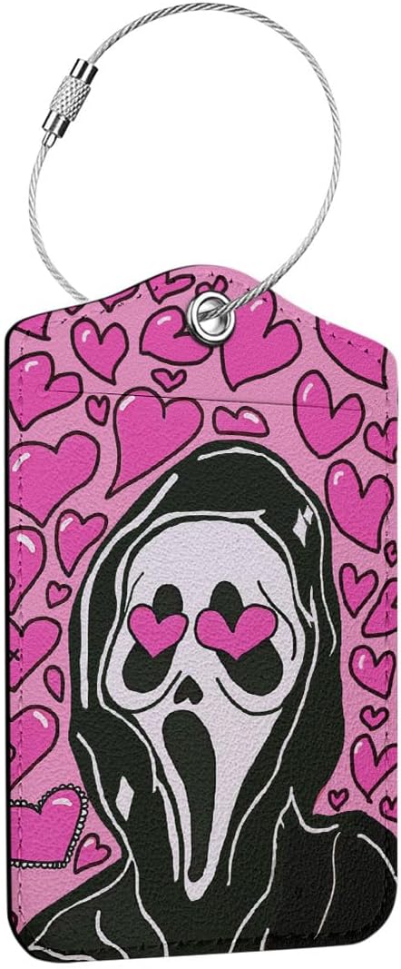Funny Horror Movie Luggage tag, Suitcase Tags with Privacy Flap and Metal Loop, Ghost Spooky Movie Fans Luggage Tags for Suitcases, Identifiers Travel Essentials Bag Tags for Luggage, Gifts for Women