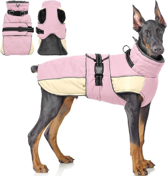 QBLEEV Warm Dog Jacket - Reflective, Adjustable Winter Coat with Turtleneck for Cold Weather, Waterproof Fleece Snowsuit for Small, Medium, Large Dogs