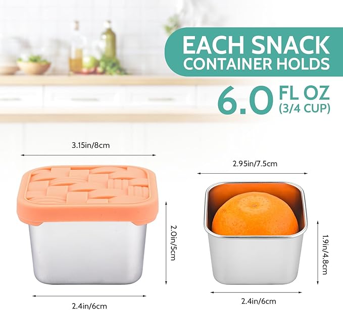 Ryrokxivi 8PC 6oz Stainless Steel Snack Containers with lids, BPA-Free Metal Kids Snack Cups with Fork and Spoon, Leakproof Lunch Box Containers，Resuable Baby Food Storage Bowl
