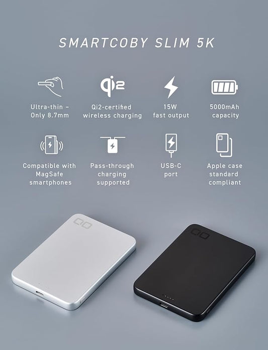 CIO Qi2 Magsafe Charger, 5000mAh Ultra-Slim Magnetic Wireless Charger iPhone, Magsafe Battery Pack, 15W Wireless + 20W USB-C PD iPhone Magnetic Fast SMARTCOBY Slim 5K (Silver, Safety Model)