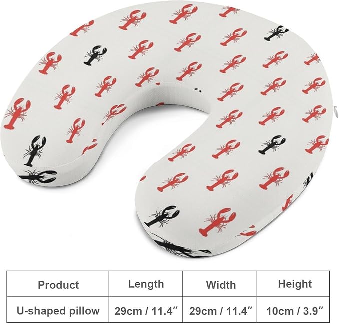 Breathable Travel Pillow Red Lobsters Black Lobster Memory Foam Chin Support, Removable Washable Cover for Airplane Car Office Sleeping