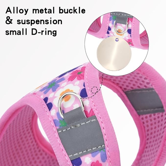 Step in Dog Harness and Leash Set, Flower Adjustable Easy Walk Puppy Harnesses, Soft Mesh No Pull Pet Vest Harness for Small Dogs and Cats(Flower, XS)