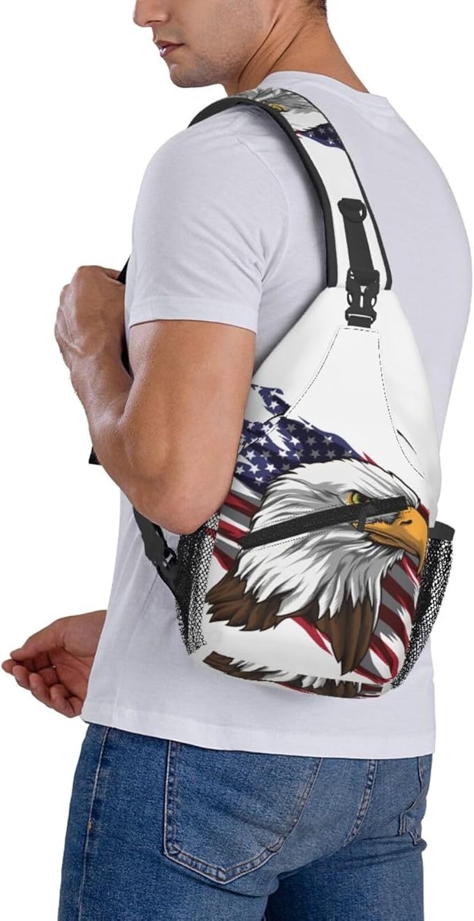 Eagle American Flag Sling Bag Multipurpose Crossbody Sling Backpack Travel Cycling Hiking Shoulder Bag For Women Men