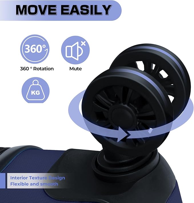 AnyZip Carry On Luggage 2PCS Luggage Set PC ABS Hardshell Lightweight Suitcase TSA Lock with 4 Spinner Wheels（14/20, Dark Blue）