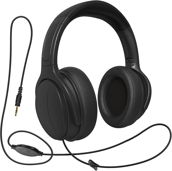 Long Cord Tv Headphones for Seniors with Volume Control Wired Over The Ear Headphone Corded Extra Long Cord Length Universal 3.5mm AUX Audio(19FT)