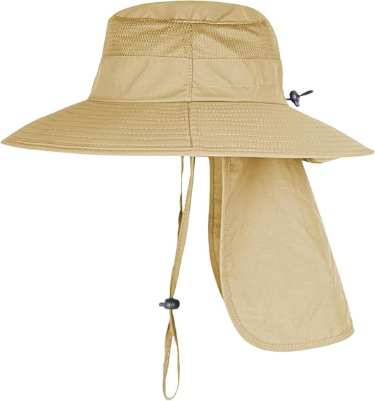 Sun Hats for Men Women Fishing Hat UPF 50+ Breathable Wide Brim Bucket Hats Summer UV Protection Safari Hat with Neck Flap